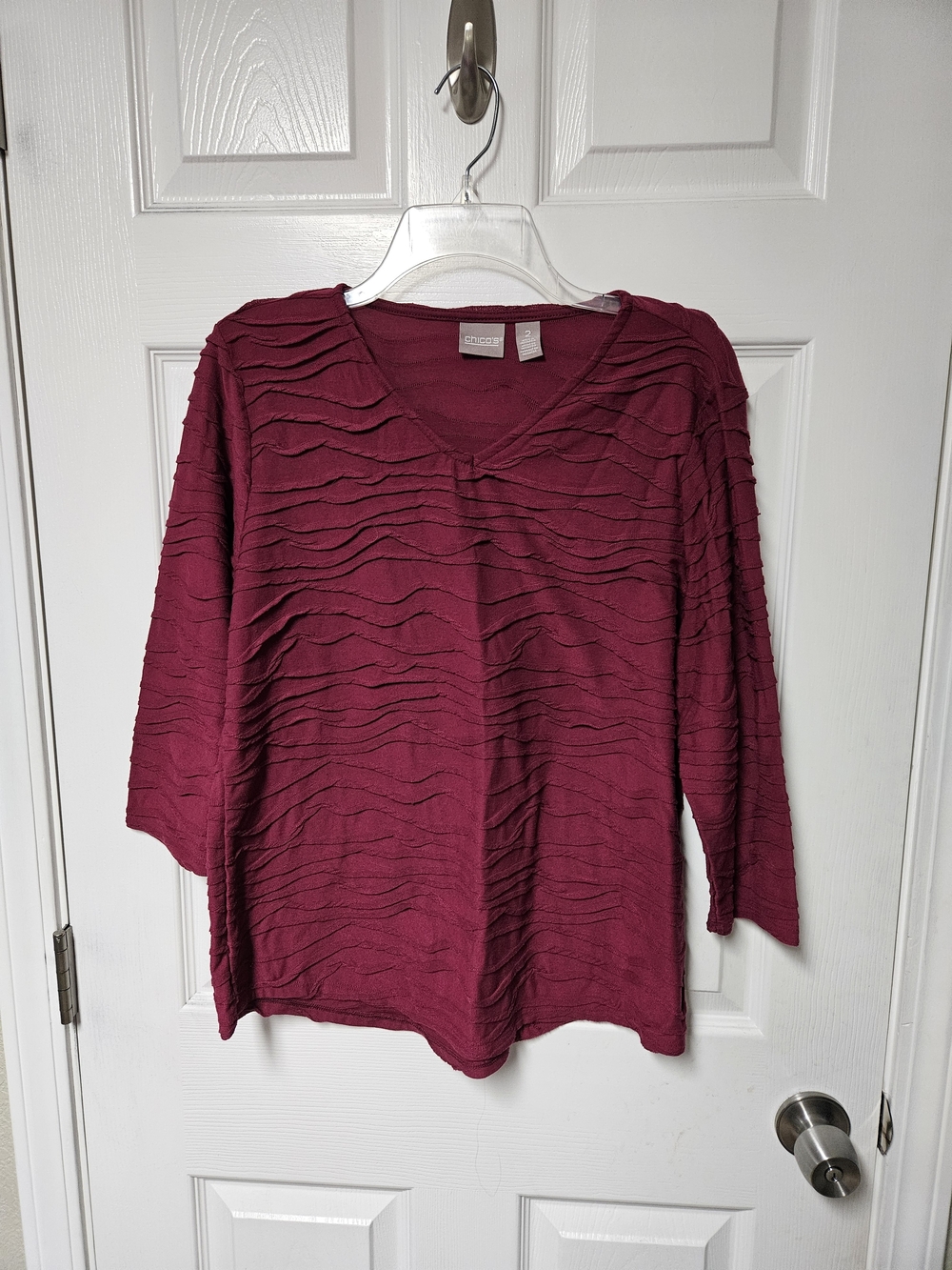 Chico's Textured V-Neck Blouse in Wine
